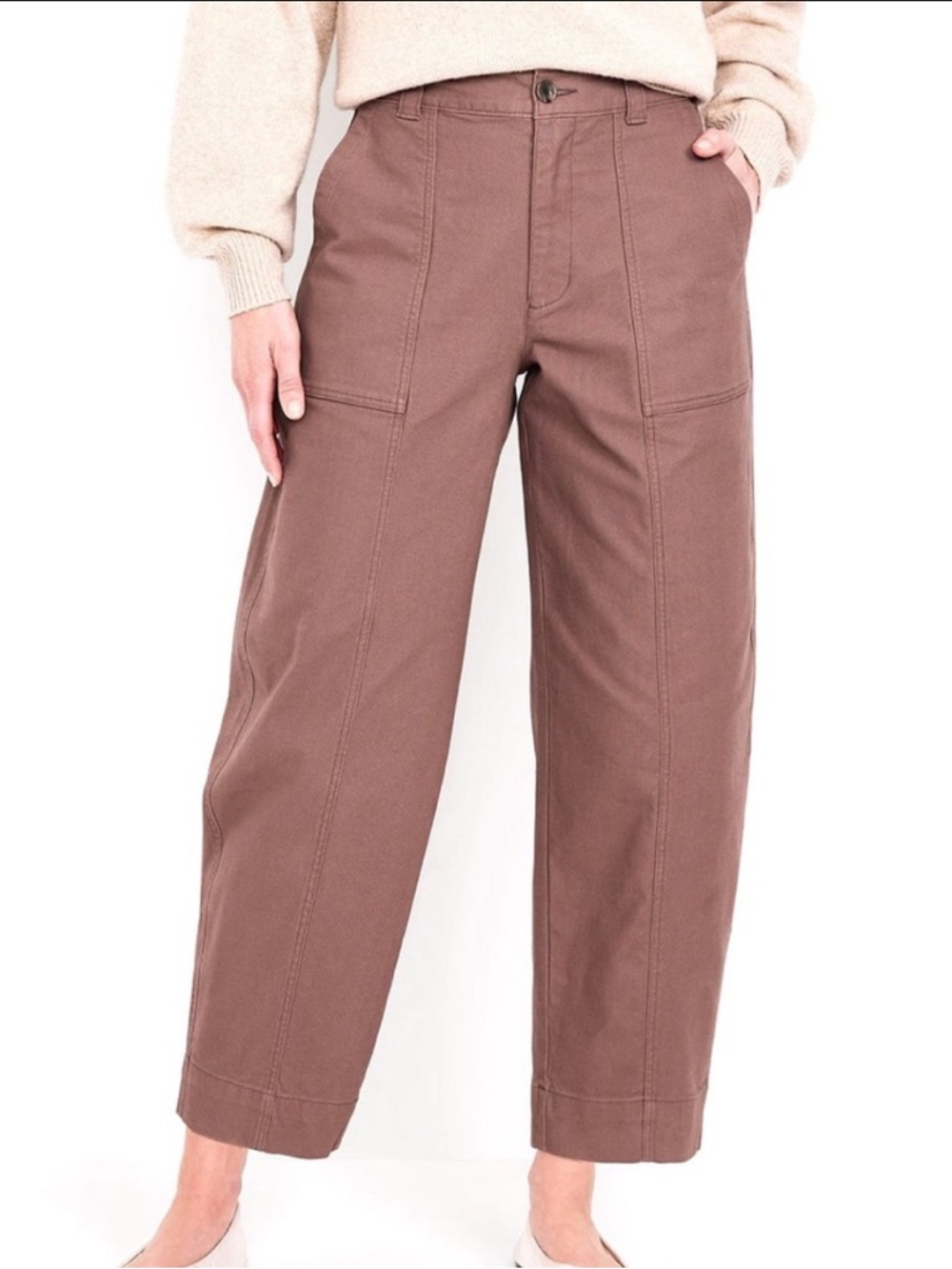 Old Navy High Waisted Canvas Barrel Leg Pants Warm Taupe Plus Size 28 NWT